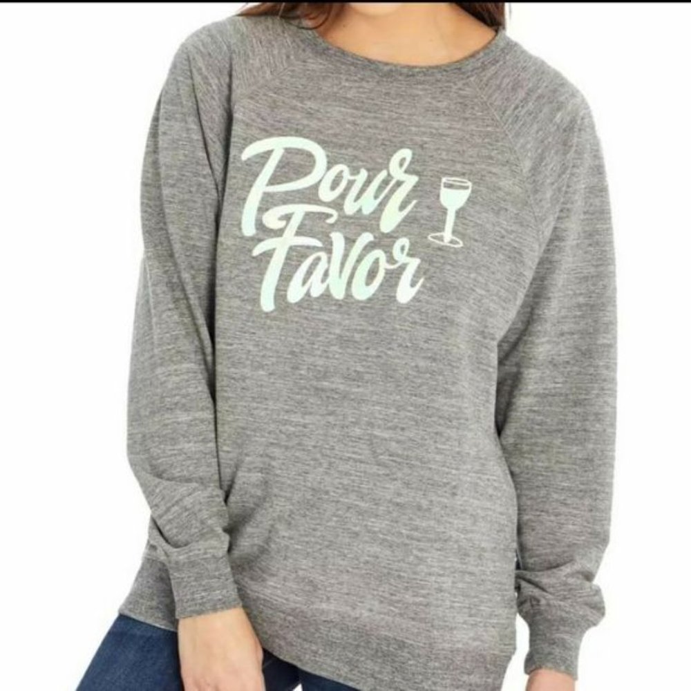 Wildfox Pour Favor Graphic‎ Gray Crewneck Pullover Sweatshirt XL
